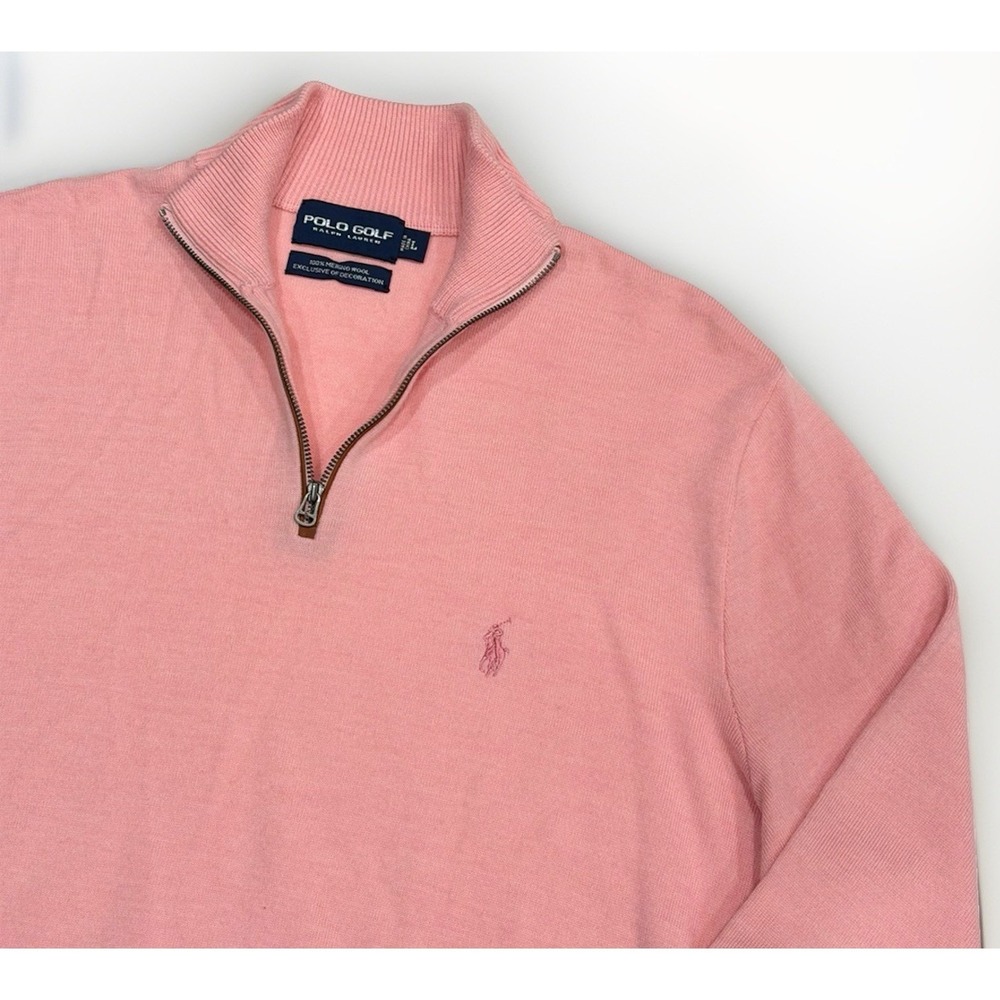 Polo Golf Ralph Lauren Merino Wool Quarter Zip Pullover Light Baby Pink LARGE